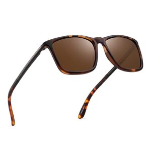 JIM HALO Polarized Driving Sunglasses Retro Square UV protection Classic Sun Glasses Men (Tortoise/Polarized Brown)