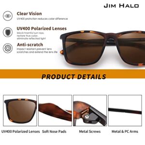 JIM HALO Polarized Driving Sunglasses Retro Square UV protection Classic Sun Glasses Men (Tortoise/Polarized Brown)