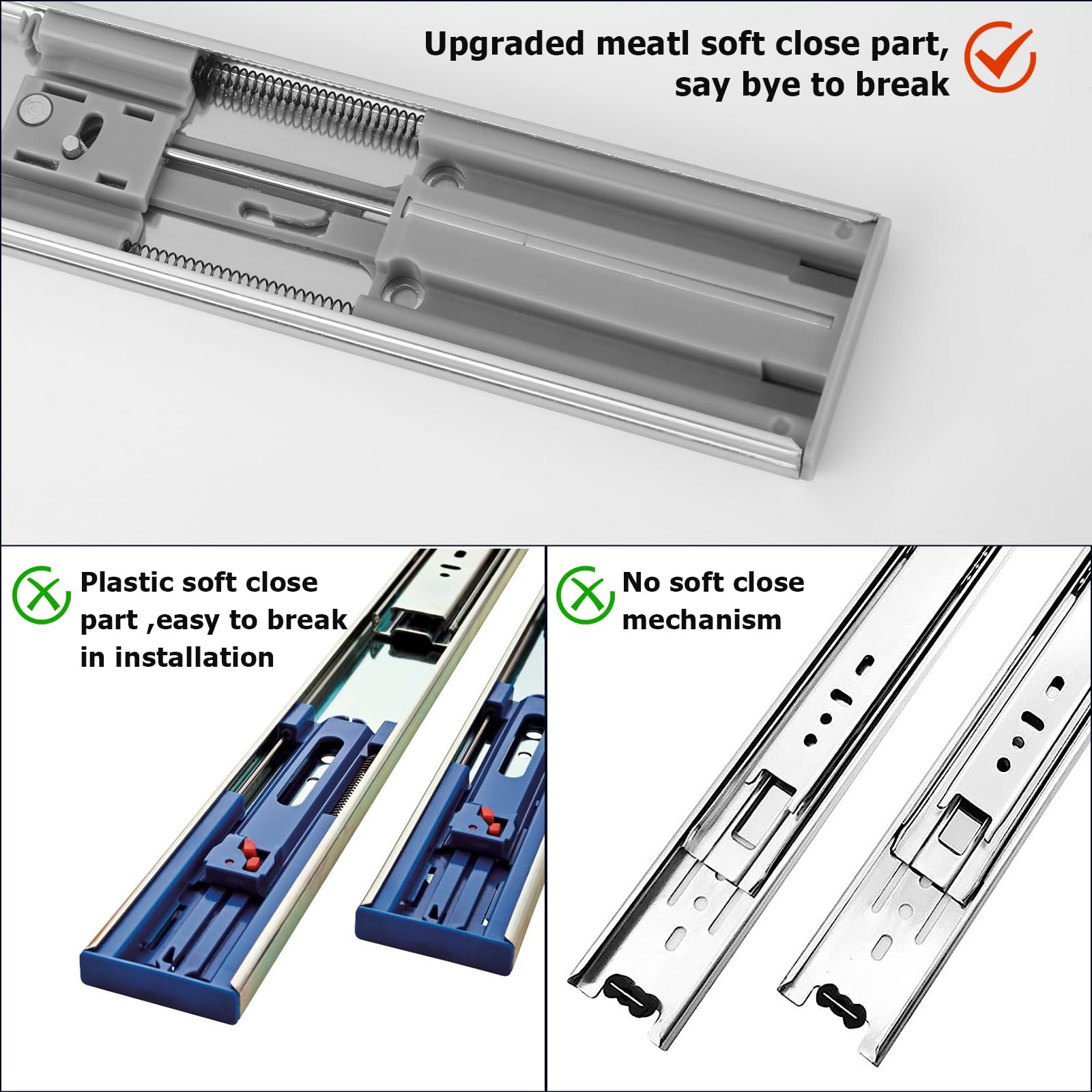 LONTAN Soft Close Drawer Slides 22 Inch Cabinet Drawer Slides 10 Pairs - Ball Bearing Drawer Slides Heavy Duty Full Extension Drawer Slides Dresser Kitchen, 100 LB Capacity