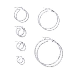 Yanxyad 6 Pairs Stainless Surgical Steel Hoop Earrings Set 316L Small Big Rounded Clasp Hoop Earrings Hypoallergenic Cartilage Tiny Click-Top Lightweight Cute Jewelry for Women Men（10 12 15 20 40 60mm）