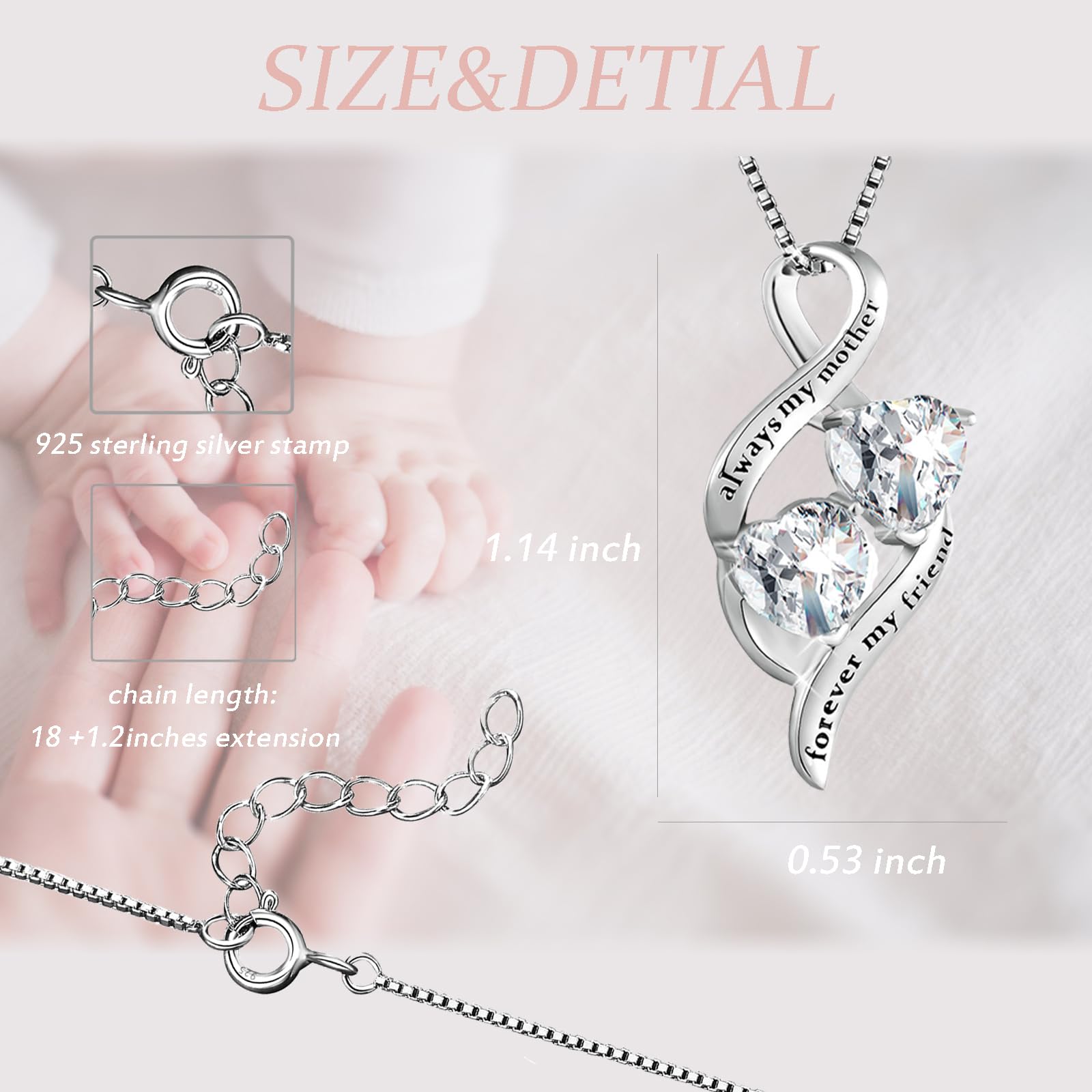 MUATOGIML Mothers Birthday Gifts 925 Sterling Silver Always My Mother Forever My Friend Love Heart Pendant Necklace,Mom Daughter Jewelry Gifts