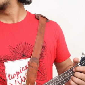 WerKens Genuine Leather Adjustable Mandolin,Ukulele Strap Belt, Soft Feel Comfortable Grip Slim Design - Brown - 1.40" inch Wide