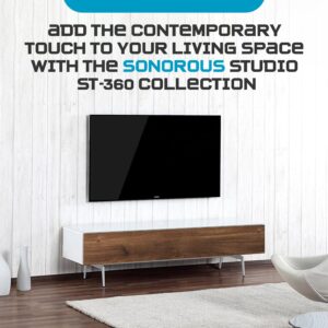 SONOROUS ST-360 Premium TV Stand for Living Room - Luxury Wood & Glass Media Console with Metal Legs - Modern Media Furniture with Storage - White TV Table Support up to 75" - Walnut Wood Cover