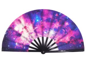 amajiji large galaxy folding fan, chinease/japanese folding nylon-cloth hand fan, hand folding fans for women/men, hand fan festival gift fan craft fan folding fan dance fan (am2)