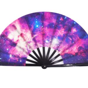 Amajiji Large Galaxy Folding Fan, Chinease/Japanese Folding Nylon-Cloth Hand Fan, Hand Folding Fans for Women/Men, Hand Fan Festival Gift Fan Craft fan Folding Fan Dance Fan (AM2)