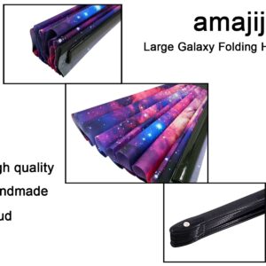 Amajiji Large Galaxy Folding Fan, Chinease/Japanese Folding Nylon-Cloth Hand Fan, Hand Folding Fans for Women/Men, Hand Fan Festival Gift Fan Craft fan Folding Fan Dance Fan (AM2)