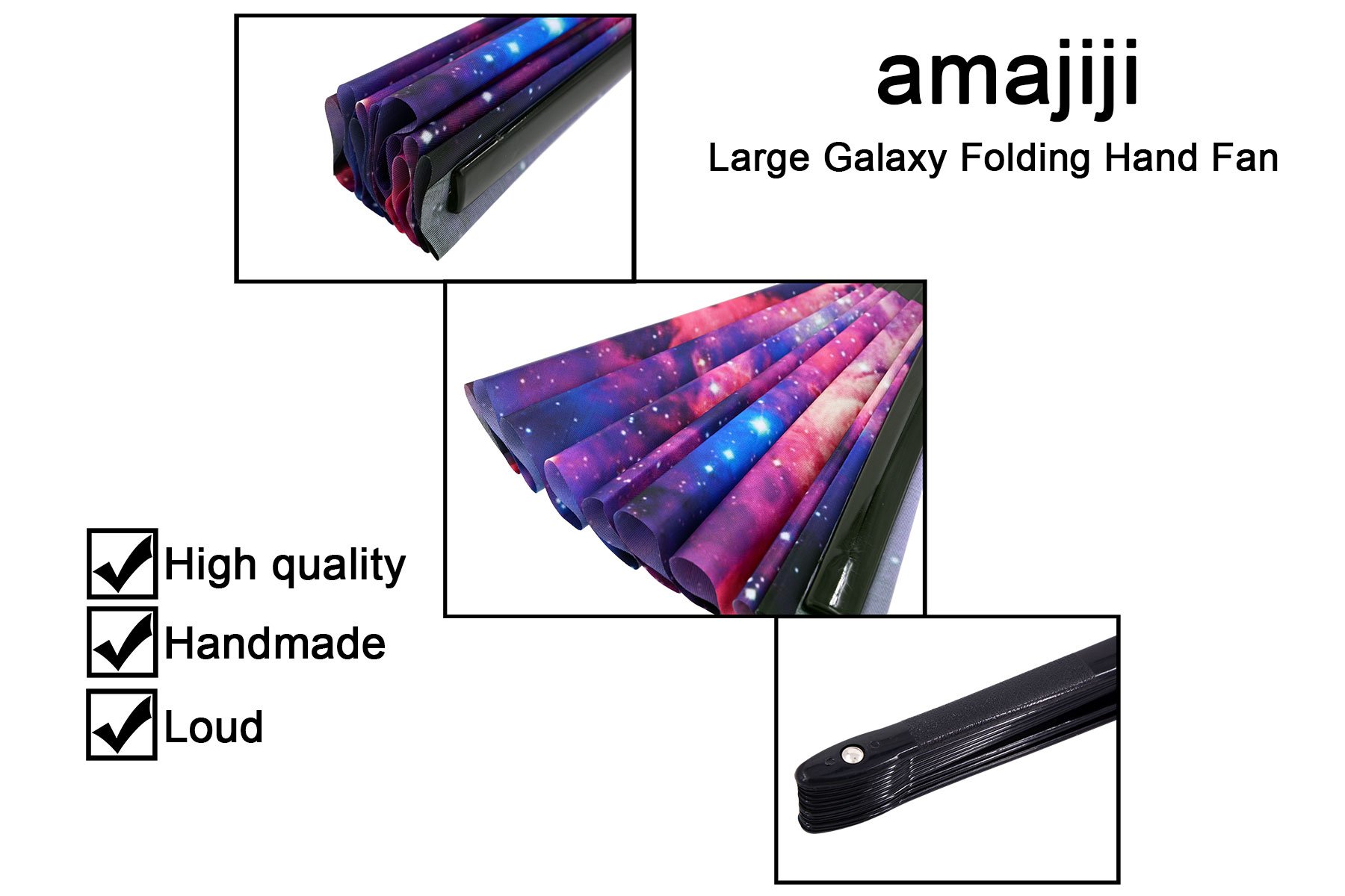 Amajiji Large Galaxy Folding Fan, Chinease/Japanese Folding Nylon-Cloth Hand Fan, Hand Folding Fans for Women/Men, Hand Fan Festival Gift Fan Craft fan Folding Fan Dance Fan (AM2)