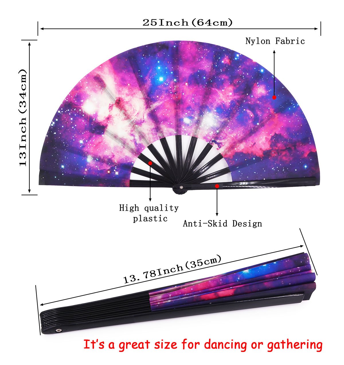 Amajiji Large Galaxy Folding Fan, Chinease/Japanese Folding Nylon-Cloth Hand Fan, Hand Folding Fans for Women/Men, Hand Fan Festival Gift Fan Craft fan Folding Fan Dance Fan (AM2)