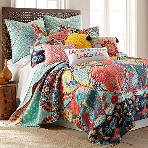 Levtex Home - Jules Quilt Set - Full/Queen Quilt (88x92in.) + Two Standard Pillow Shams (26x20in.) - Bohemian - Teal, Orange, Yellow, Green, Blue, Red, Navy - Reversible - Cotton Fabric