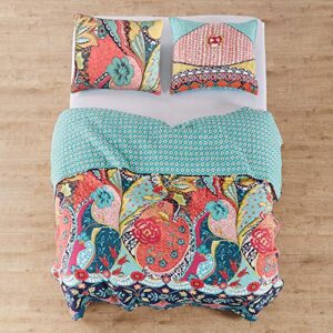 Levtex Home - Jules Quilt Set - Full/Queen Quilt (88x92in.) + Two Standard Pillow Shams (26x20in.) - Bohemian - Teal, Orange, Yellow, Green, Blue, Red, Navy - Reversible - Cotton Fabric