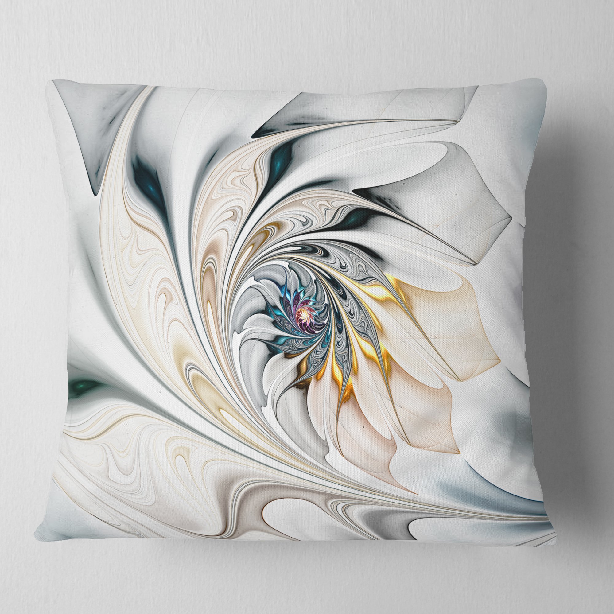 Designart White Stained Glass Art' Floral Throw Living Room, Sofa, Pillow Insert + Cushion Cover Printed On Both Side 16 in. x 16 in