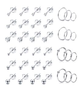 milacolato 18 pairs small tiny stud hoop earrings for women 14k white good plated stainless steel earrings set for multiple piercing hypoallergenic cz ball studs endless cartilage hoops earrings