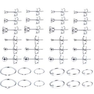 MILACOLATO 18 Pairs Small Tiny Stud Hoop Earrings for Women 14K White Good Plated Stainless Steel Earrings Set for Multiple Piercing Hypoallergenic CZ Ball Studs Endless Cartilage Hoops Earrings