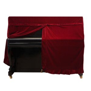 upright piano cover, colorfast pleuche full piano dust proof decorated cover(red)