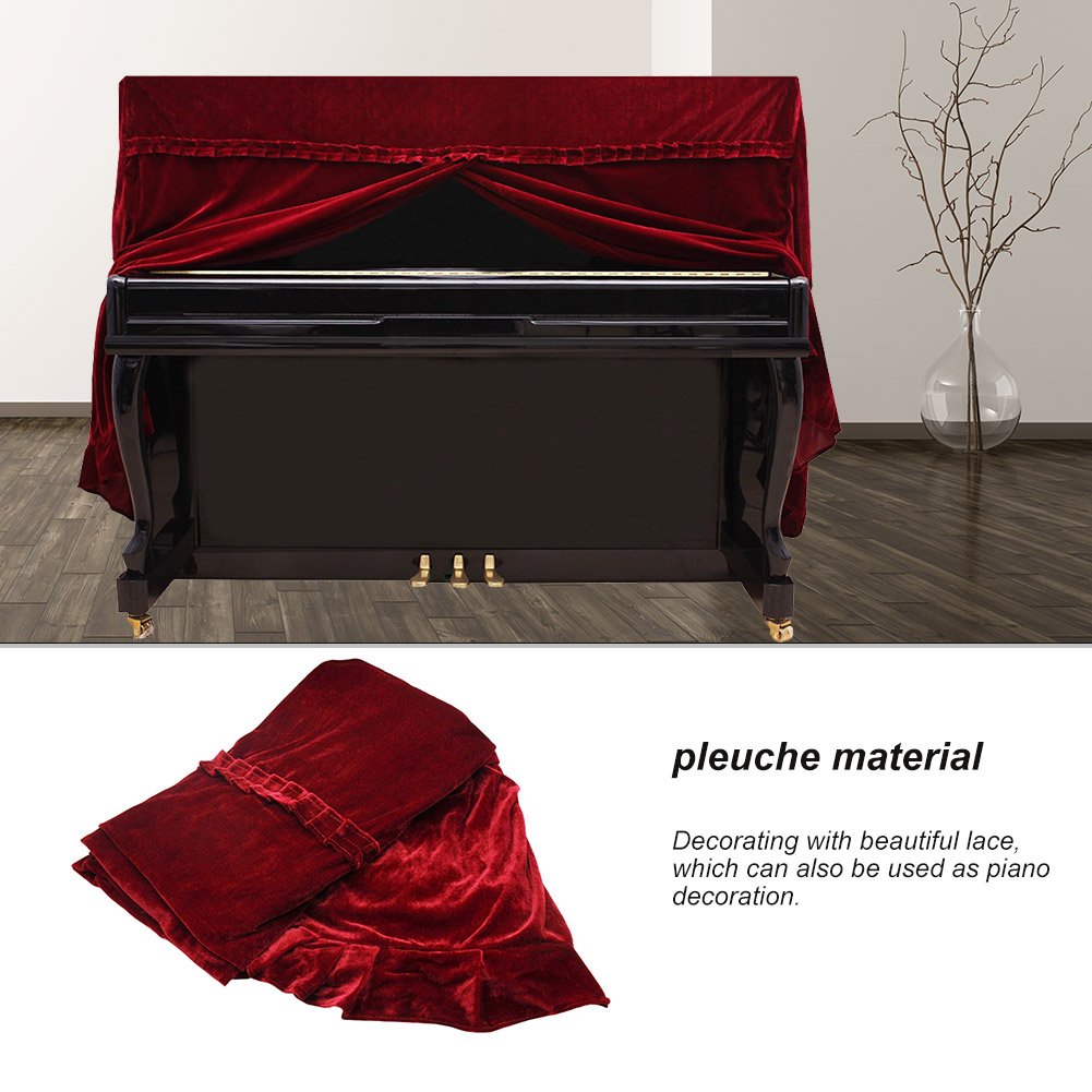 Upright Piano Cover, Colorfast Pleuche Full Piano Dust Proof Decorated Cover(Red)