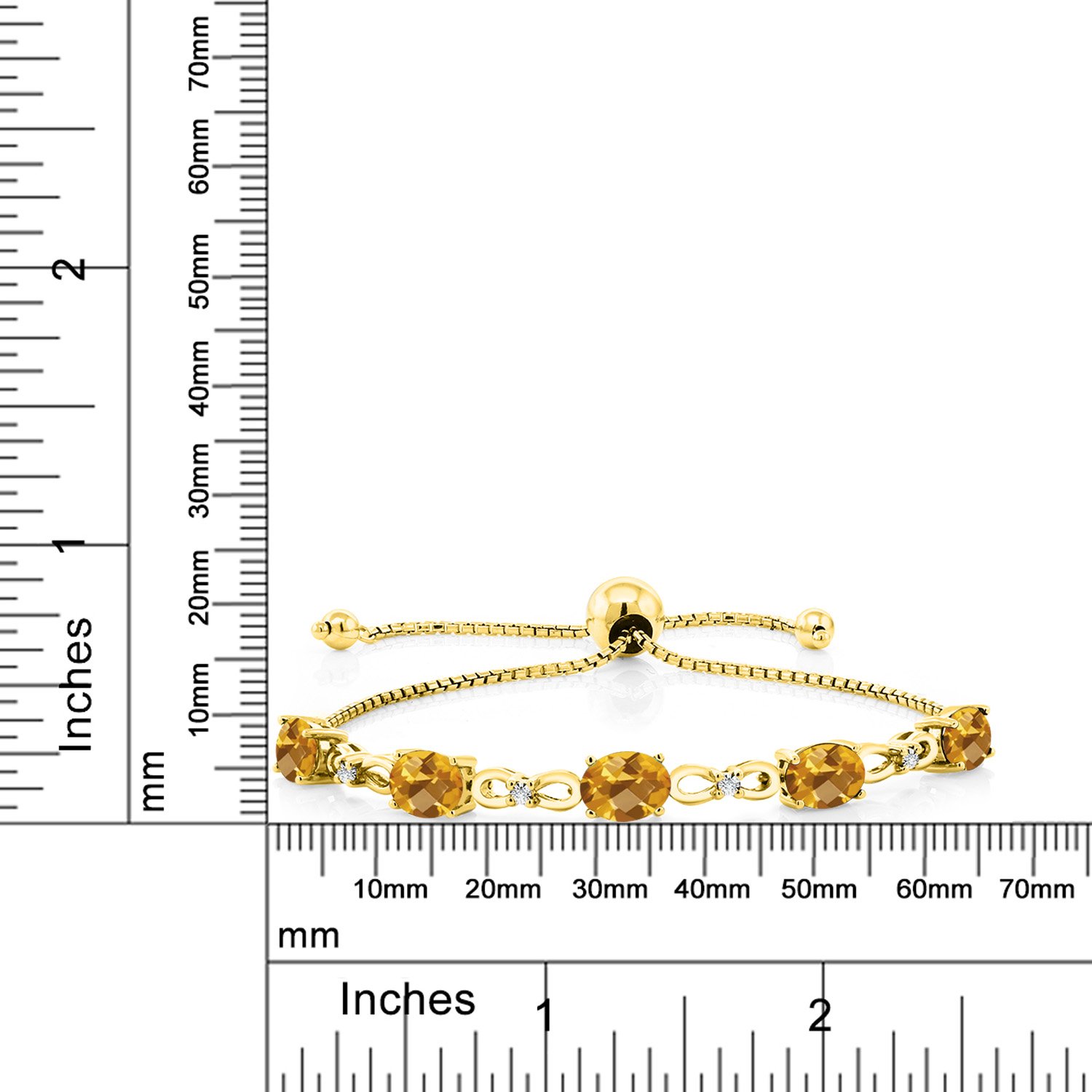 Gem Stone King 18K Yellow Gold Plated Silver Yellow Citrine and White Lab Grown Diamond Tennis Bracelet For Women (3.65 Cttw, Gemstone Birthstone, Fully Adjustable Up to 9 Inch)