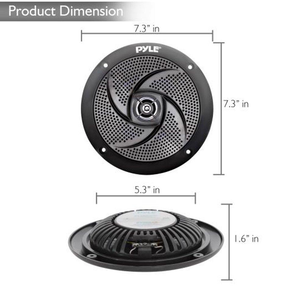 Pyle Low-Profile Waterproof Marine Speakers - 240W 6.5 Inch 2 Way 1 Pair Slim Style Waterproof and Weather Resistant Outdoor Audio Stereo Sound System, for Boat, Off-Road Vehicles - Pyle (Black)