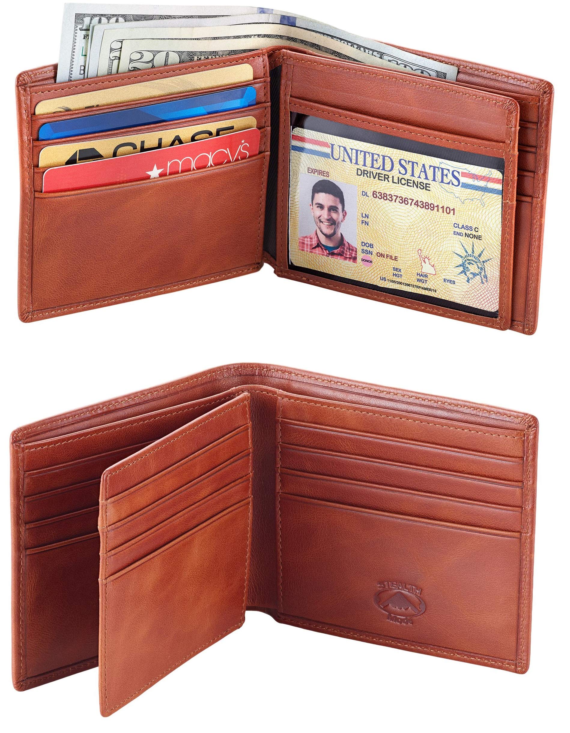 Stealth Mode Leather Bifold Wallet for Men With ID Window and RFID Blocking