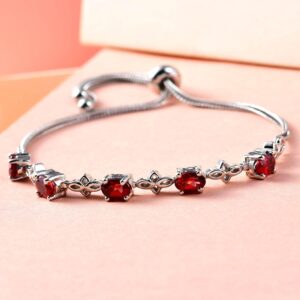 Shop LC Red Garnet Bolo Bracelet for Women Stainless Steel Platinum Plated Adjustable Birthday Gifts for Women