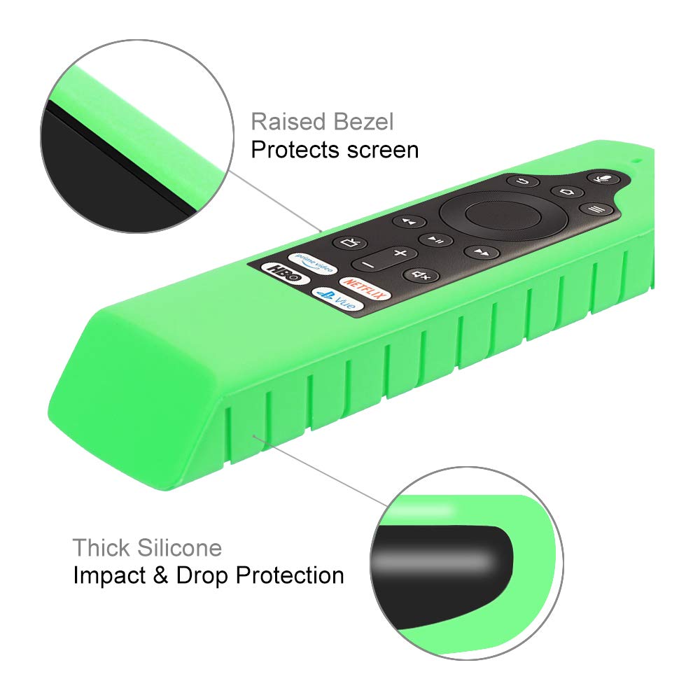 CaseBot Silicone Case for Amazon Insignia Smart HD Fire TV Voice Remote (2019) - Honey Comb Series [Anti Slip] Shockproof Cover Compatible with Element Smart Fire TV Voice Remote, Green-Glow