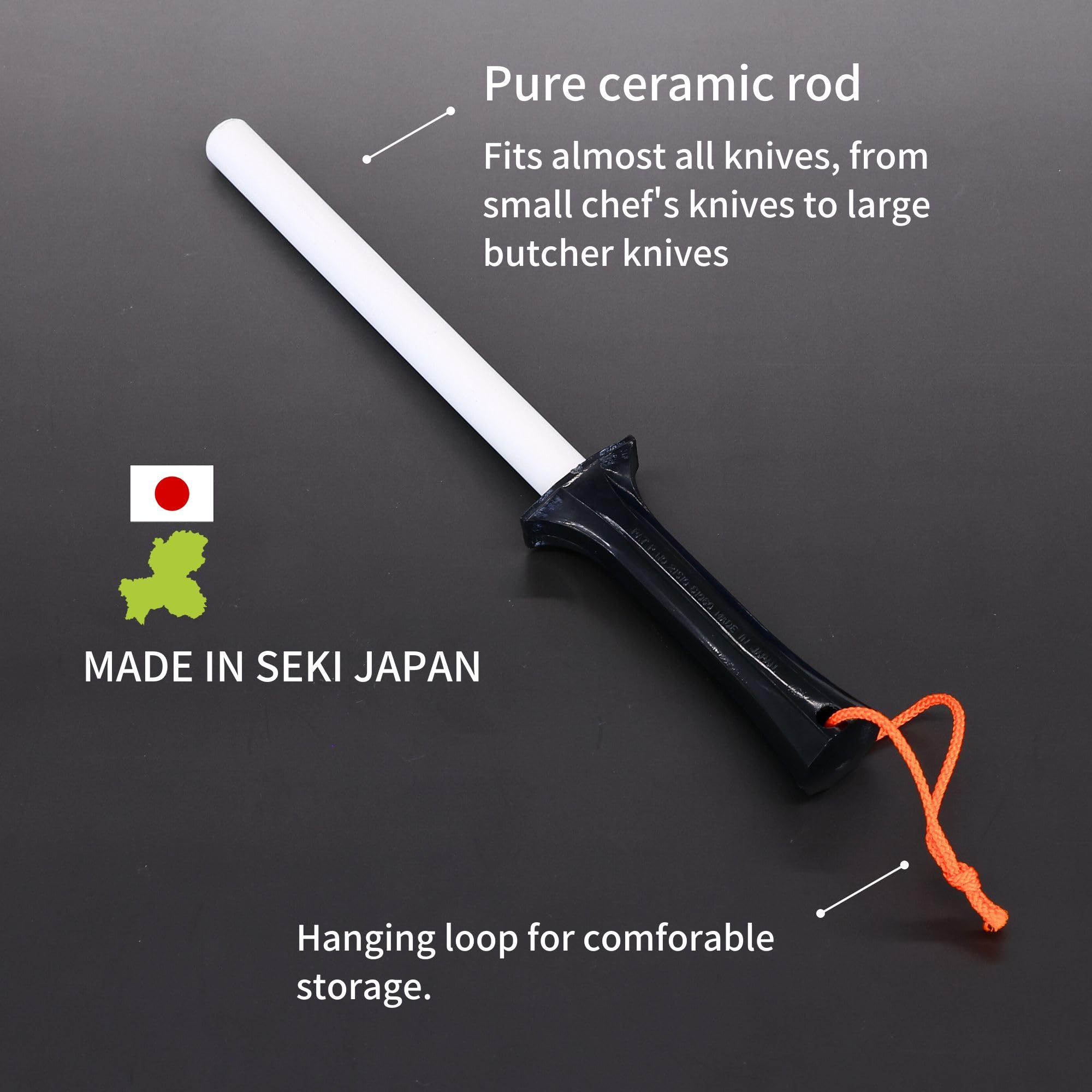 Seki Japan Chef Knife Sharpening Rod, 6 Inch, Durable Ceramic Honing Steel Knife Sharpener (150mm)