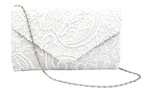 Clutch Purse Handbag Evening Bag Lace Messenger Bag Wedding Party Bag (White)