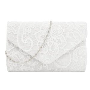 Clutch Purse Handbag Evening Bag Lace Messenger Bag Wedding Party Bag (White)