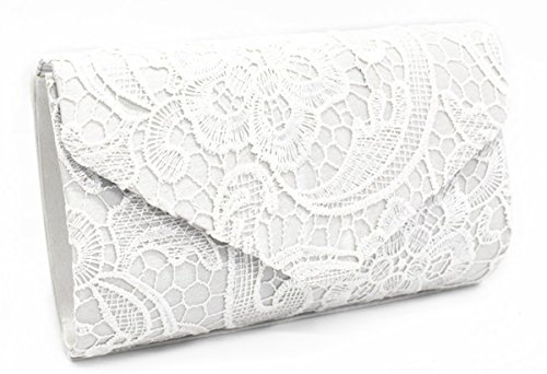 Clutch Purse Handbag Evening Bag Lace Messenger Bag Wedding Party Bag (White)