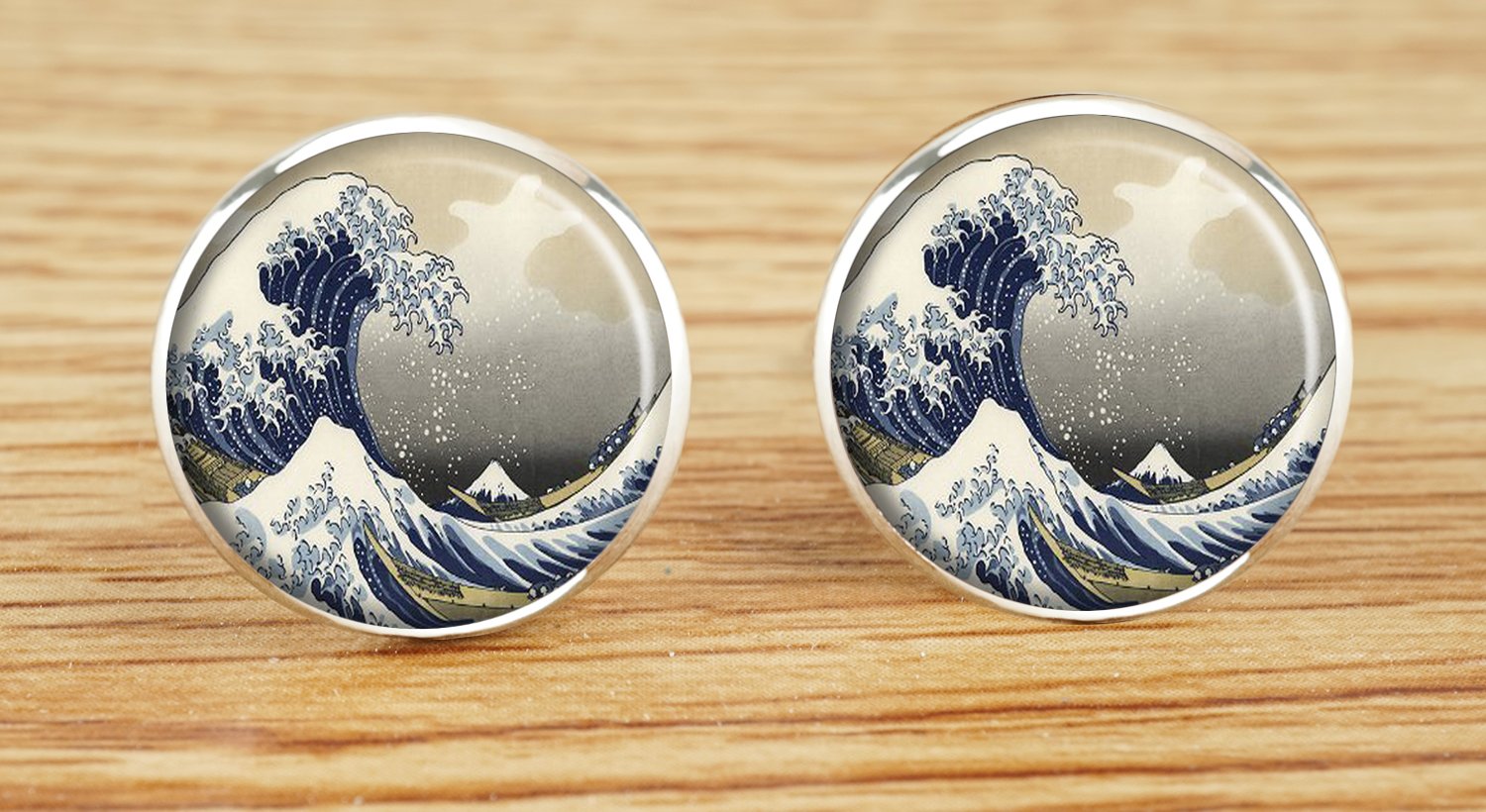 ecowcow Custom Classic Jewelry Tuxedo Shirt Sliver Cufflinks Men's Unique Business Wedding Gifts (Hokusai The Great Wave)