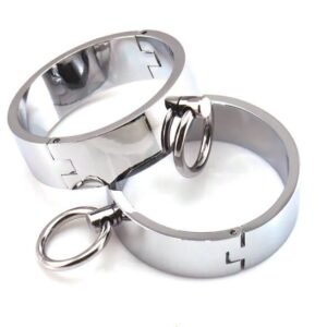 hiplaygirl chaodianyg hardcore metal cuffs - lockable punk wristband, simple handcuffs with o ring, a pair (6cm)