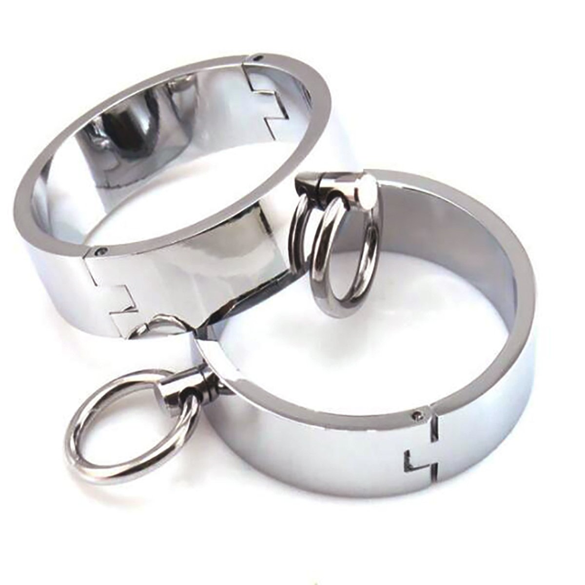 HIPLAYGIRL ChaodiaNYG Hardcore Metal Cuffs - Lockable Punk Wristband, Simple Handcuffs with O Ring, A Pair (6cm)