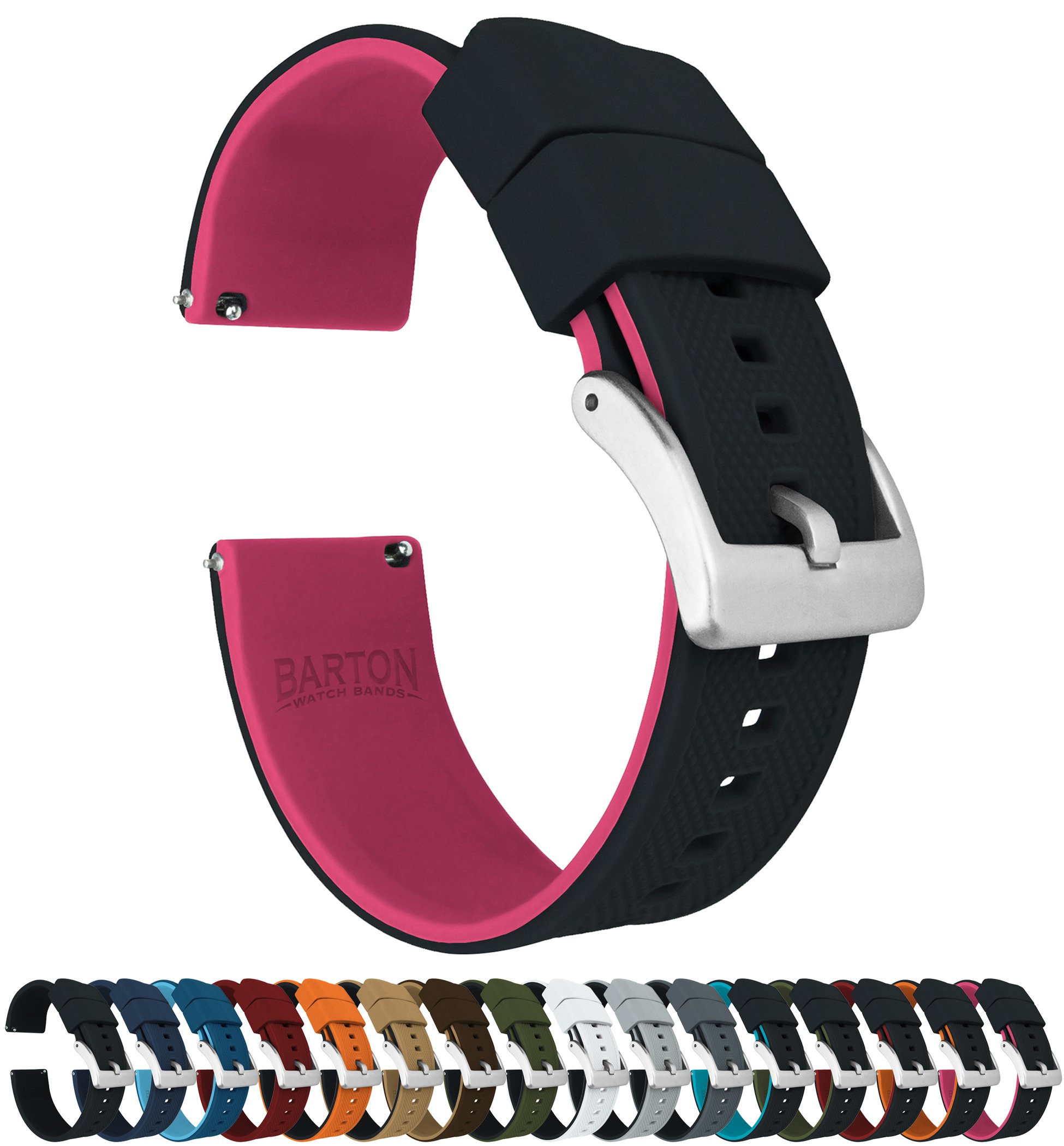 BARTON WATCH BANDS, 22mm Black/Pink - Elite Silicone Watch Bands - Quick Release - Choose Strap Color & Width