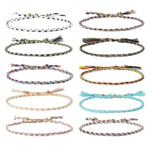 Jeka Handmade Wrap Friendship Braided Bracelet for Women Girls - 10Pcs Colorful Wrist Cord Rope Adjustable Boho Birthday Gifts-Party Favors