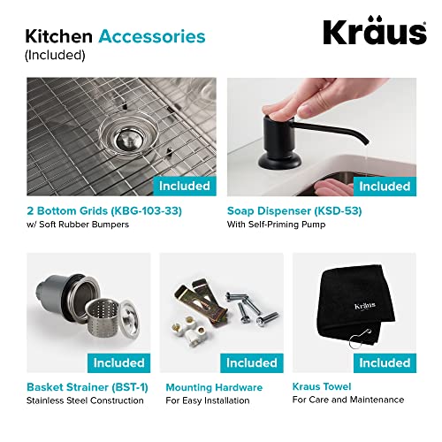 Kraus KHU103-33-1610-53SSMB Set with Standart PRO Sink and Bolden Commercial Pull Faucet in Stainless Steel Matte Black Kitchen Sink & Faucet Combo, 33 Inch