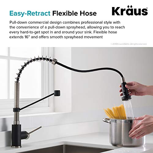 Kraus KHU103-33-1610-53SSMB Set with Standart PRO Sink and Bolden Commercial Pull Faucet in Stainless Steel Matte Black Kitchen Sink & Faucet Combo, 33 Inch