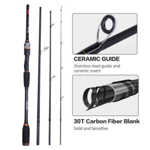 Fishing Rods Spinning Travel Fishing Pole Pack case Portable 4 Sections ulLight Weight Carbon Fiber Poles M Power Medium Action 7ft