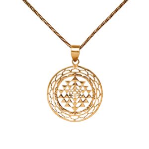 81stgeneration Women's Gold Tone Brass Sri Yantra Meditation Mandala Pendant Necklace, 20.5"