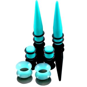 50Pcs 14G-00G Ear Stretching Kit, Acrylic Tapers / Plugs / Silicone Tunnels Ear Gauges Expander Set, Body Piercing Jewelry Earrings for Women Men Girls Boys - Cyan