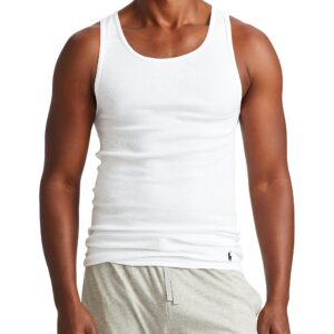 POLO RALPH LAUREN Men's Classic Fit Cotton Tanks 3-Pack, White/Cruise Navy, Large