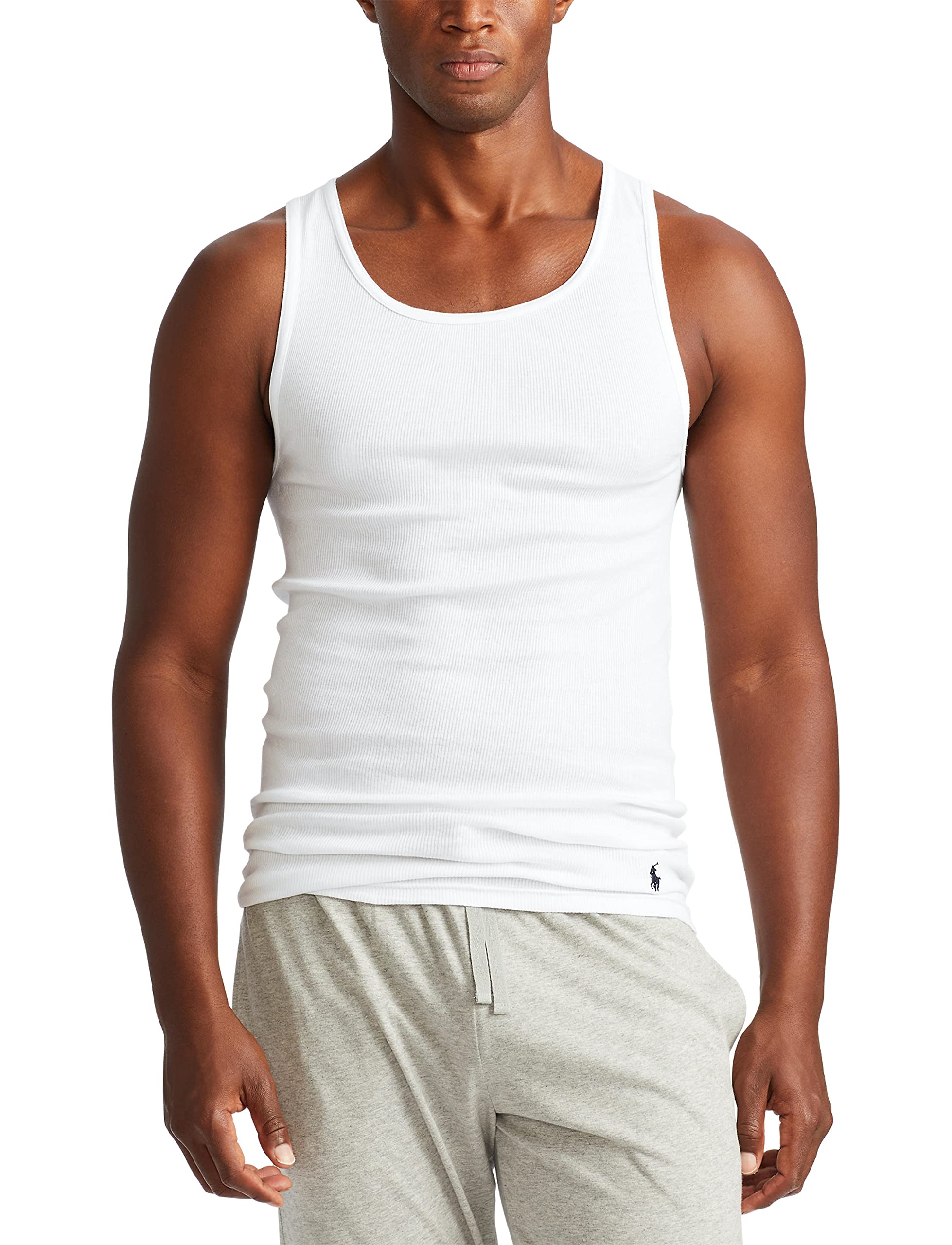 POLO RALPH LAUREN Men's Classic Fit Cotton Tanks 3-Pack, White/Cruise Navy, Large