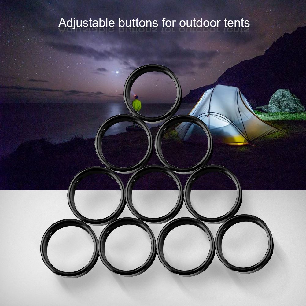 10Pcs Tent Wind Buckle, Anti-Slip Circular Tent Rope Adjuster Stopper for Tent Hiking Camping Backpacking (Black)