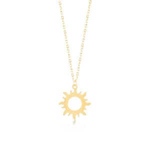 14k Solid Gold Sun Necklace | 14k Yellow Gold Good Vibes Only Necklace for Women | Sunshine Pendant Necklace | Dainty Star Jewelry | Gifts for Christmas, 18"