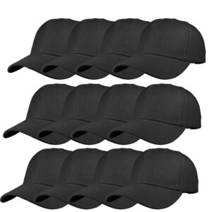 tz promise 12 pack wholesale unisex plain solid color adjustable baseball caps hats (black)