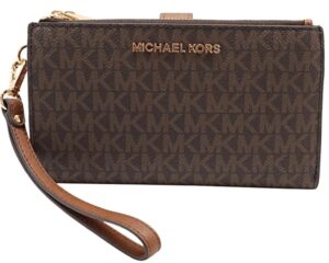 michael kors jet set travel double zip wristlet - signature pvc (brown / acorn)