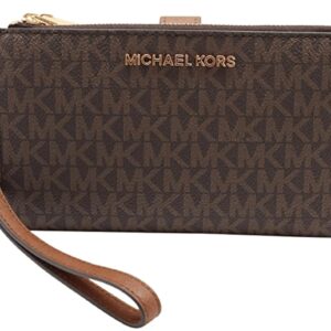 Michael Kors Jet Set Travel Double Zip Wristlet - Signature PVC (Brown / Acorn)