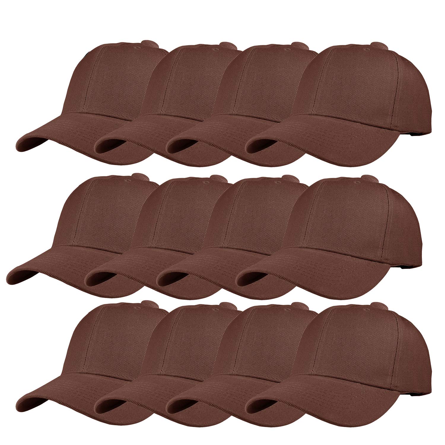 TZ Promise 12 Pack Wholesale Unisex Plain Solid Color Adjustable Baseball Caps Hats (Brown)