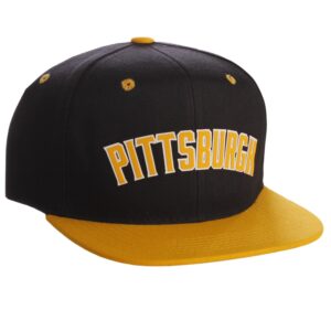 Original Snapback Custom American Cities State Letters Ajustable Flat Visor Cap (Pittsburgh Black Gold, White Gold)