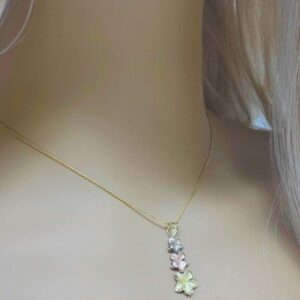 Elegant 14k Tri-Color Gold Hawaiian Plumeria Flowers Charm Pendant Necklace, 20"