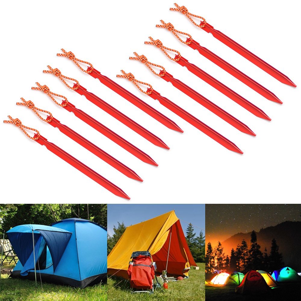 Outdoors Tent Stakes Pegs,SourceTon 10 Pack Tent Pegs Stakes and 4 Pack 4mm Reflective Guy Lines with Cord Adjustment & Pouch,Premium 7" Nail Spike Garden Stakes Camping Pegs for Pitching Camping Tent