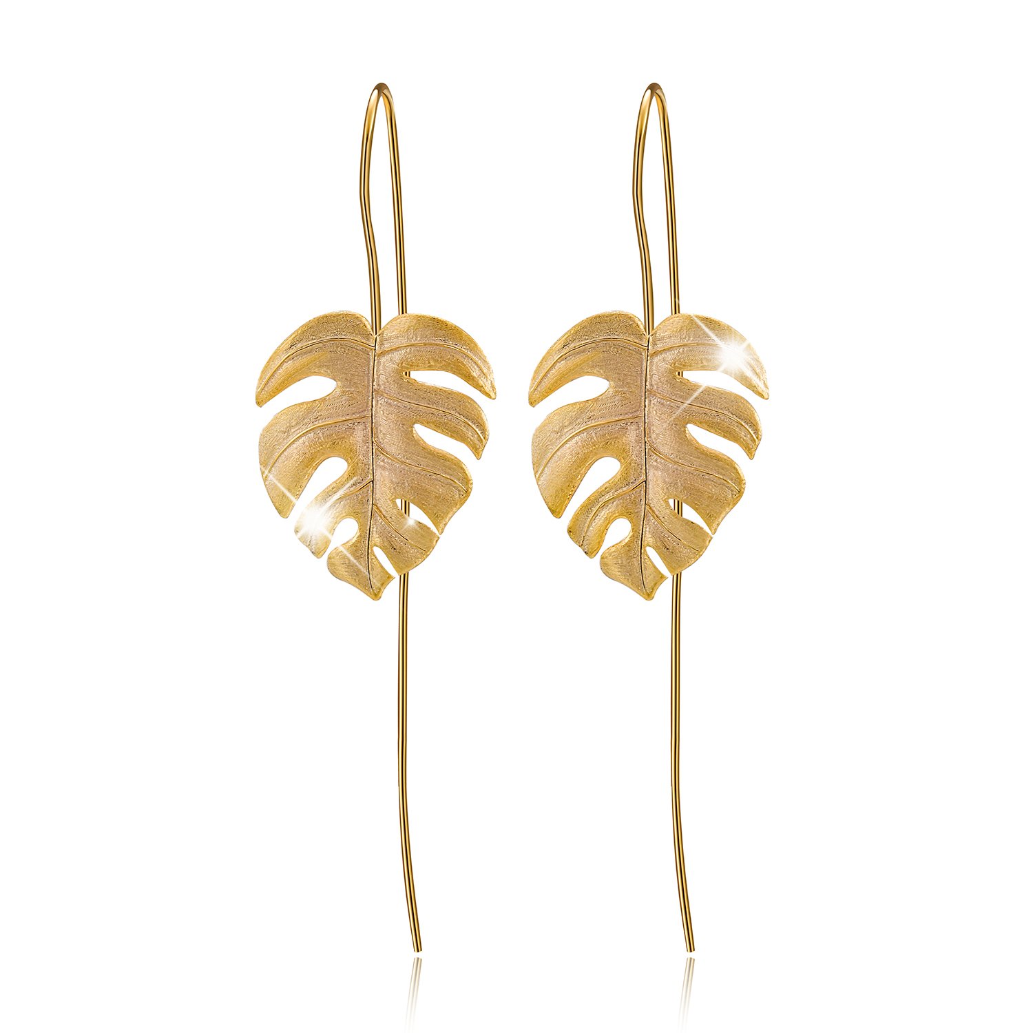 Lotus Fun 14K Yellow Gold Plated S925 Sterling Silver Drop Earrings Monstera Leaves Dangle Earrings, Handmade Unique Jewelry Gifts for Women (Gold)